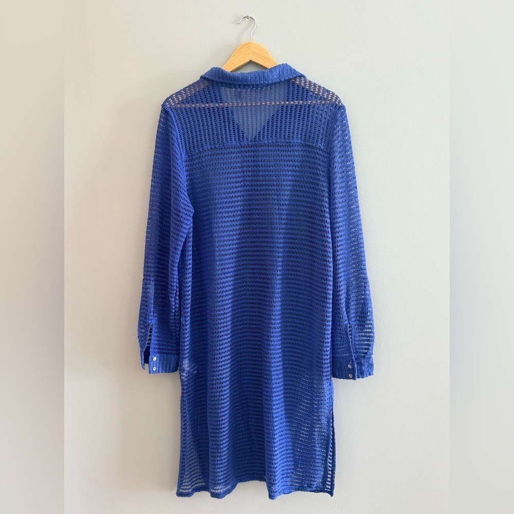 Cobalt Blue Mesh Shirt Dress Cover Up Haute Hippie Resort Beachwear XL - Picture 5 of 6